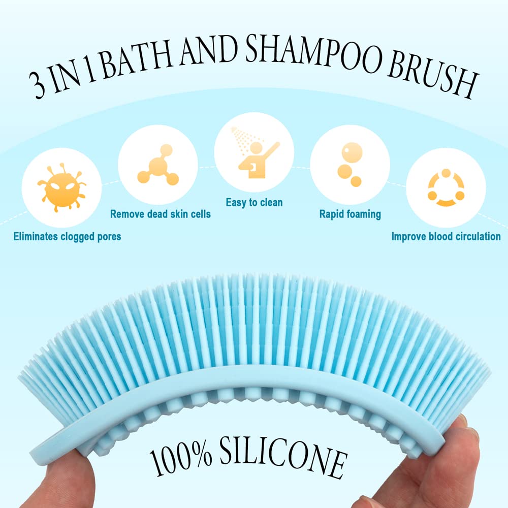 PQRUU 3 Pack Silicone Body Scrubber, Exfoliating Soft Loofah, Scrubber Fit for Sensitive and All Kinds of Skin, Clean Sanitary, Rapid Foaming Black+Blue+Pink