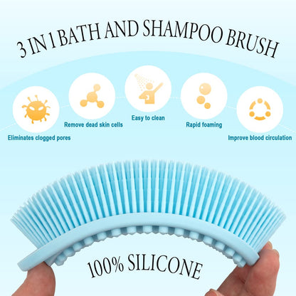 PQRUU 3 Pack Silicone Body Scrubber, Exfoliating Soft Loofah, Scrubber Fit for Sensitive and All Kinds of Skin, Clean Sanitary, Rapid Foaming Black+Blue+Pink