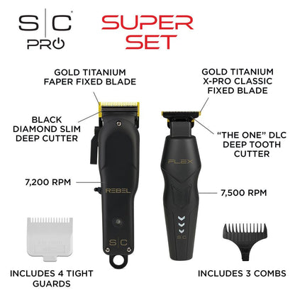 StyleCraft Flex Trimmer and Rebel Clipper Super Set with Tight Guards, Accessories and Travel Case