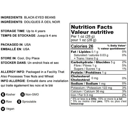 Food to Live Black-Eyed Peas, 1 Pound - Raw Dried Whole Cow Peas, Kosher, Vegan, Sproutable. High in Dietary Fiber, Easy to Cook. Product of the USA