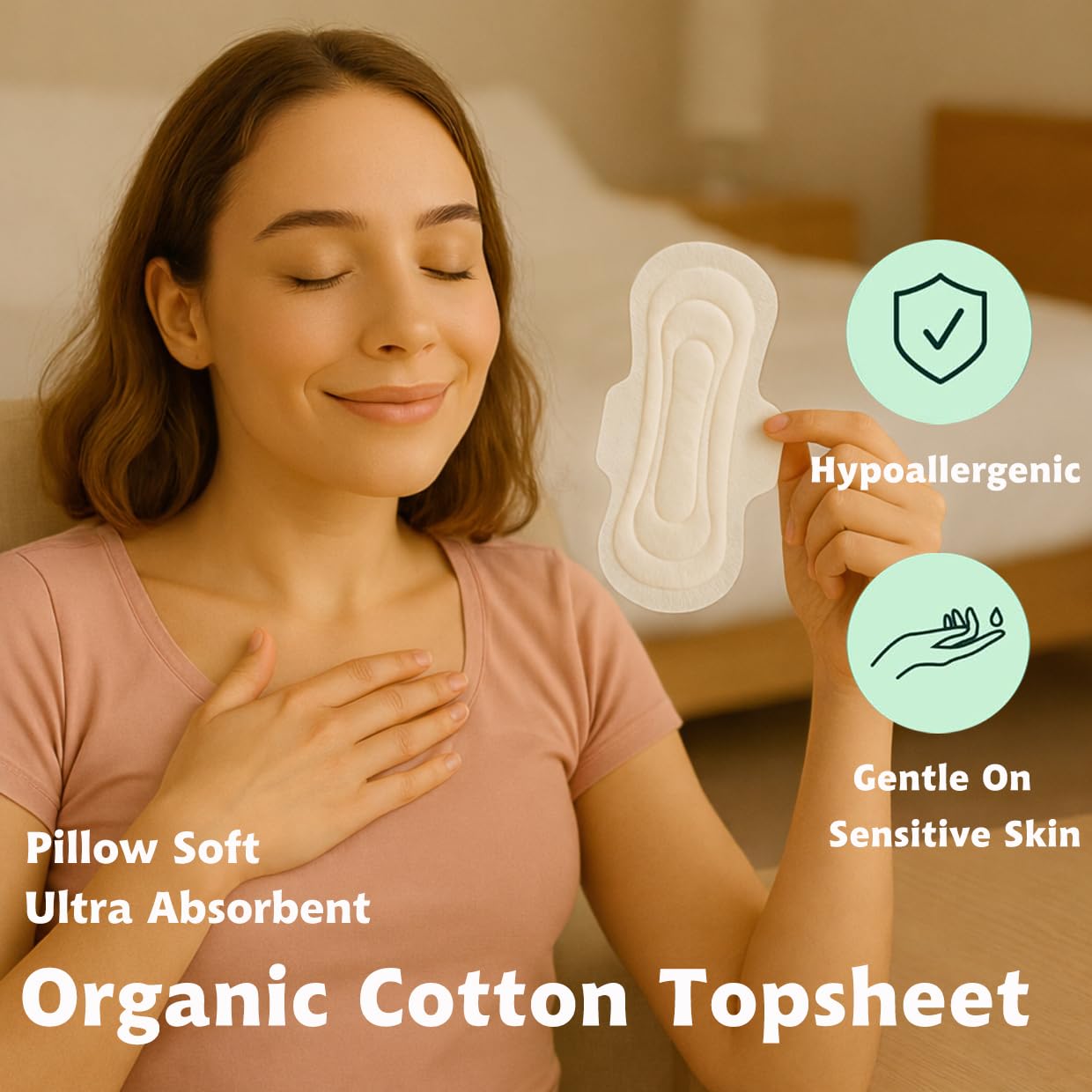 Celvee Organic Cotton Sanitary Pads Set Daytime 9.6 inch 24 Counts & Overnight 12.5 inch 10 Counts – Thin Breathable & Heavy Flow, Super Absorbent, Chemical Free, Eco Friendly Biodegradable Packaging