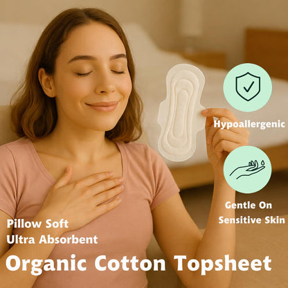 Celvee Organic Cotton Sanitary Pads Set Daytime 9.6 inch 24 Counts & Overnight 12.5 inch 10 Counts – Thin Breathable & Heavy Flow, Super Absorbent, Chemical Free, Eco Friendly Biodegradable Packaging