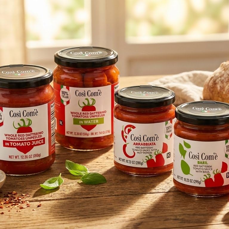 Cosi Come - Datterino Red Tomatoes Unpeeled in Water, Datterini Tomatoes in water (12.354 oz) 350 g, Low-acid, No additives, No preservatives, 100% Natural, Non-GMO, Product of Italy