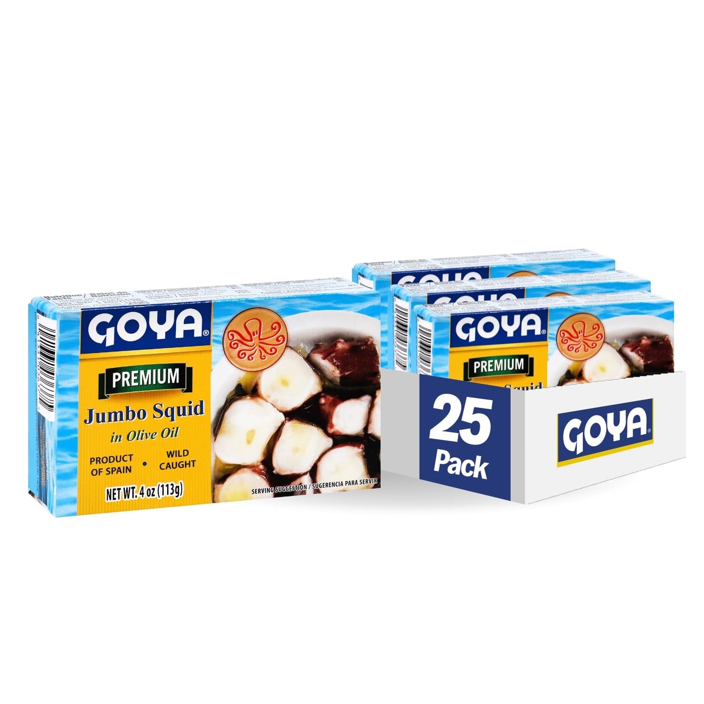 Goya Foods Octopus Style Squid Pieces in Olive Oil, 4 Ounce (Pack of 25)