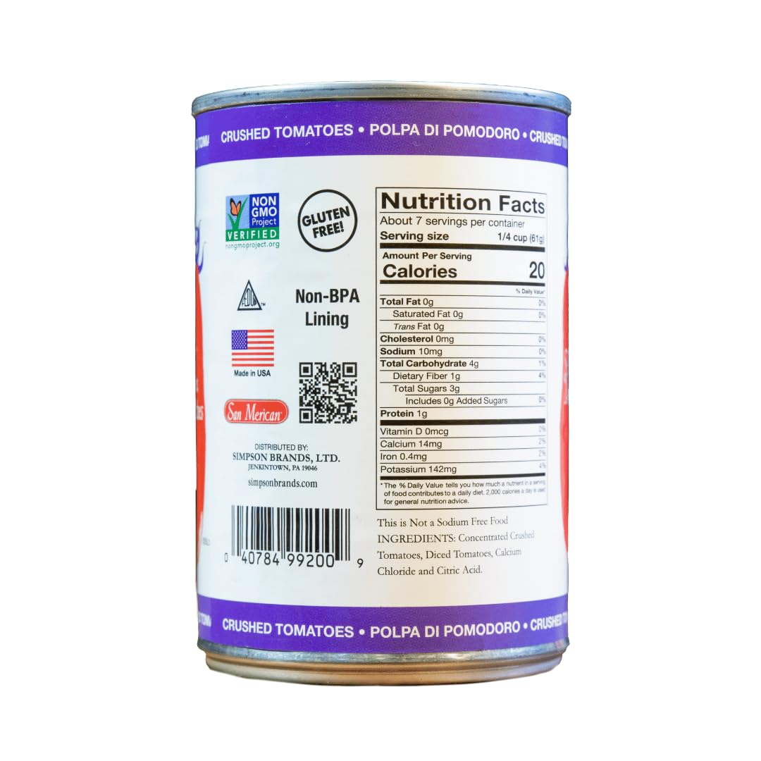 SMT SAN MERICAN TOMATO - No Salt Added Crushed Canned Tomatoes - 14.5 Ounce (Pack of 6) - USA Grown