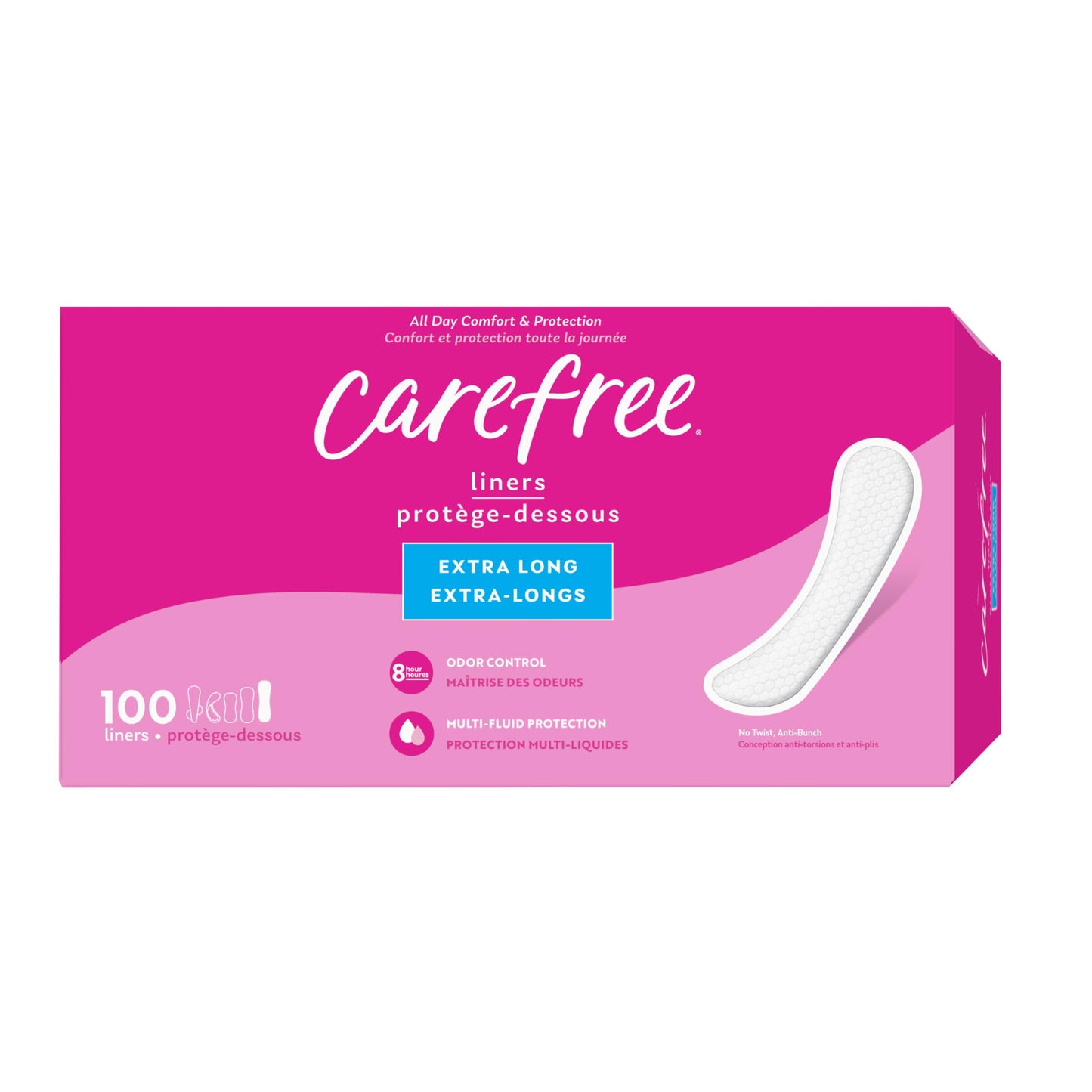 Carefree Panty Liners, Extra Long Liners, Unwrapped, Unscented, 100ct