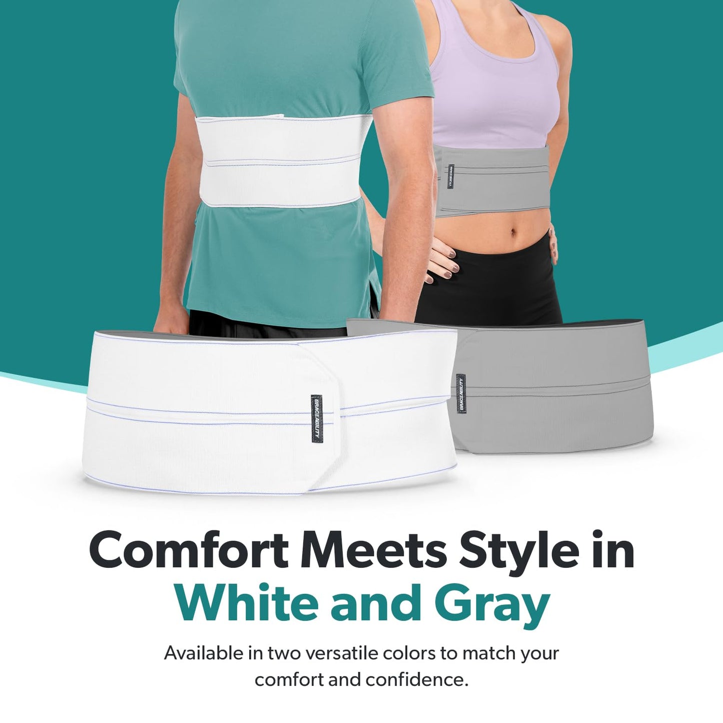BraceAbility Broken Rib Brace for Men and Women - Rib Protector Compression Wrap, Chest Support Belt for Bruised, Fractured, Dislocated Ribs, Costochondritis Relief, Sternum Brace (Male - White)