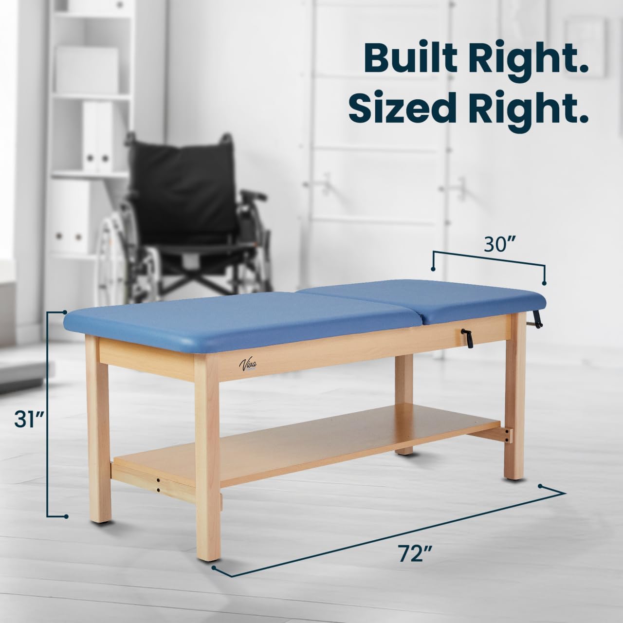Aristo H-Brace Tilted Treatment Table with Shelf and Cabinet, 500 lbs Weight Capacity, Blue