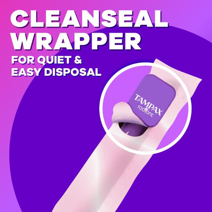 Tampax Radiant Tampons for Women Multipack, with LeakGuard Braid, Regular/Super Absorbency, Unscented, 84 Count (3 Packs of 28)