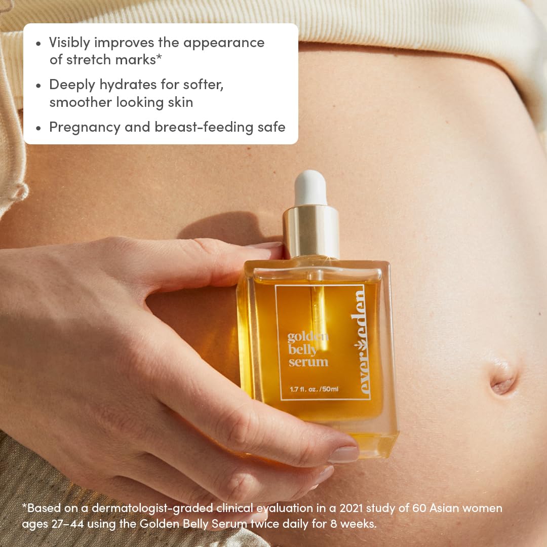 Evereden Golden Belly Serum, 1.7 fl oz. | Clean & Vegan Women's Belly Oil for Pregnancy and Postpartum | Clean Maternity Skincare | Non-Toxic Stretch Mark Oil