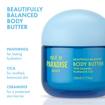 Isle of Paradise Beautifully Balanced Body Butter - For Soft, Smooth Skin - Skin Barrier Body Butter with Ceramides, Panthenol, and Cica - Strengthens and Locks in Moisture - 7.77 fl. oz
