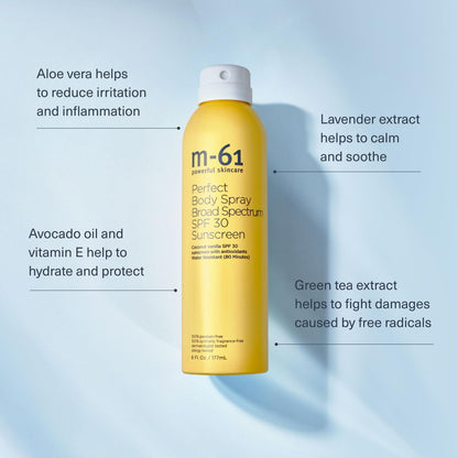 m-61 Body Spray Sunscreen SPF 30 | Non-Aerosol Continuous Sunscreen Spray, Coconut Vanilla Scented - 6 Fl Oz.