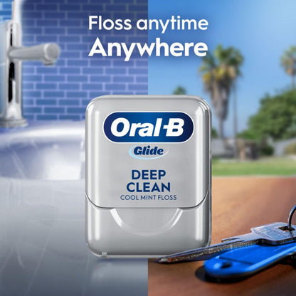 Oral-B Glide Dental Floss, Shred Resistant, Gentle on Gums, Natural Wax, Slides Smoothly, Deep Clean Cool Mint Flavor, 40 M, 3 Count