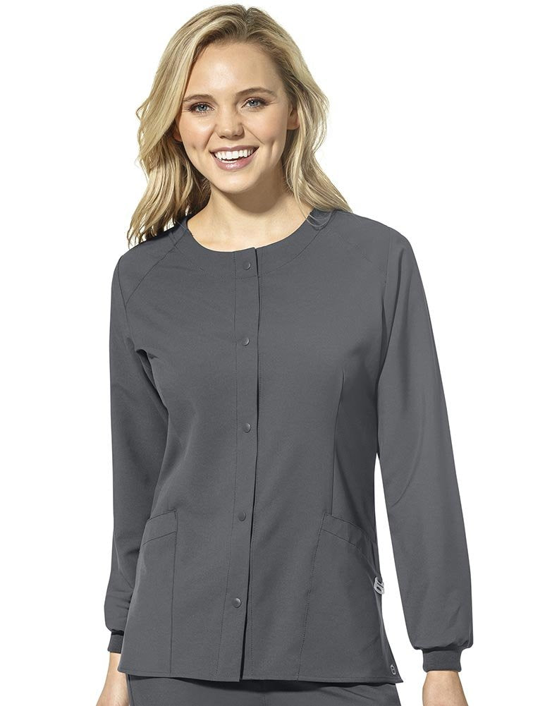 WonderWink Women's Plus-Size Crew Neck Warm Up Jacket Blazer, Pewter, 4-XLarge