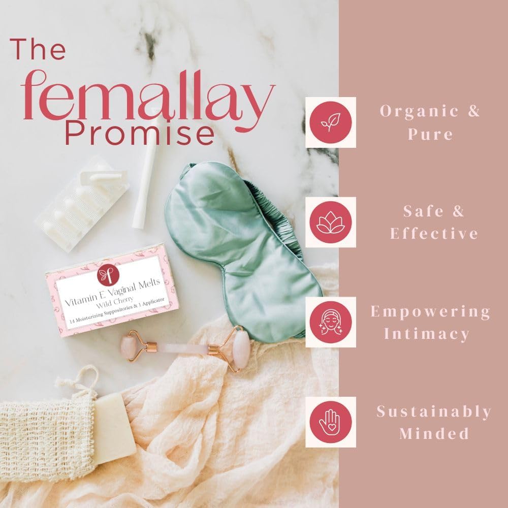 Femallay Organic Vaginal Melts – Wild Cherry – Moisturizes and Refreshes – 14 Count + Applicator