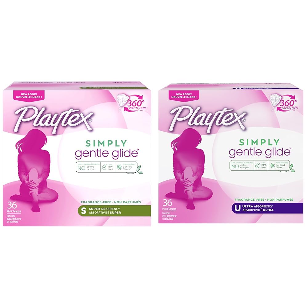 Playtex Simply Gentle Glide Unscented Tampons 36 Count Super Absorbency (Packaging May Vary) and Playtex Simply Gentle Glide Unscented Tampons 36 Count Ultra Absorbency