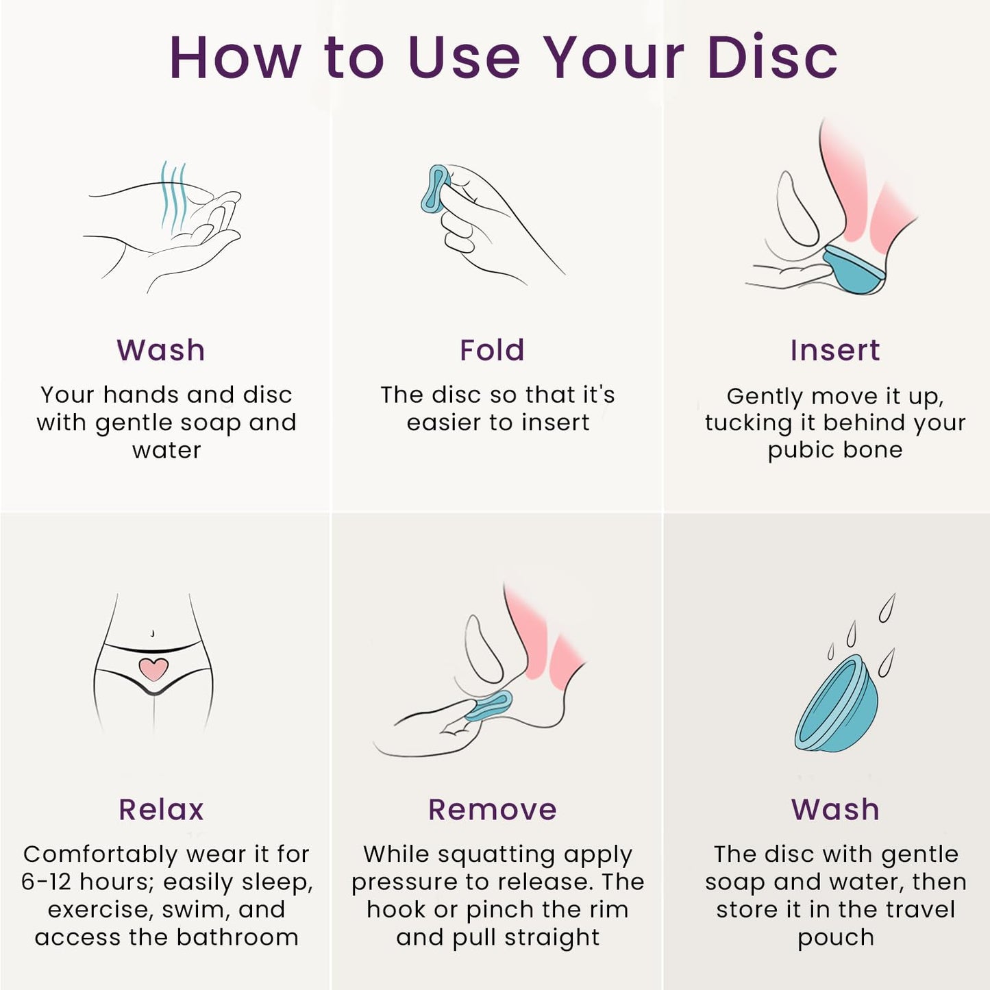 EcoBlossom Reusable Menstrual Disc with Removal String - The Most Reliable Medical Grade Silicone Period Discs - Comfortably use for 12 Hours (Pack of 2, Rose & Teal)