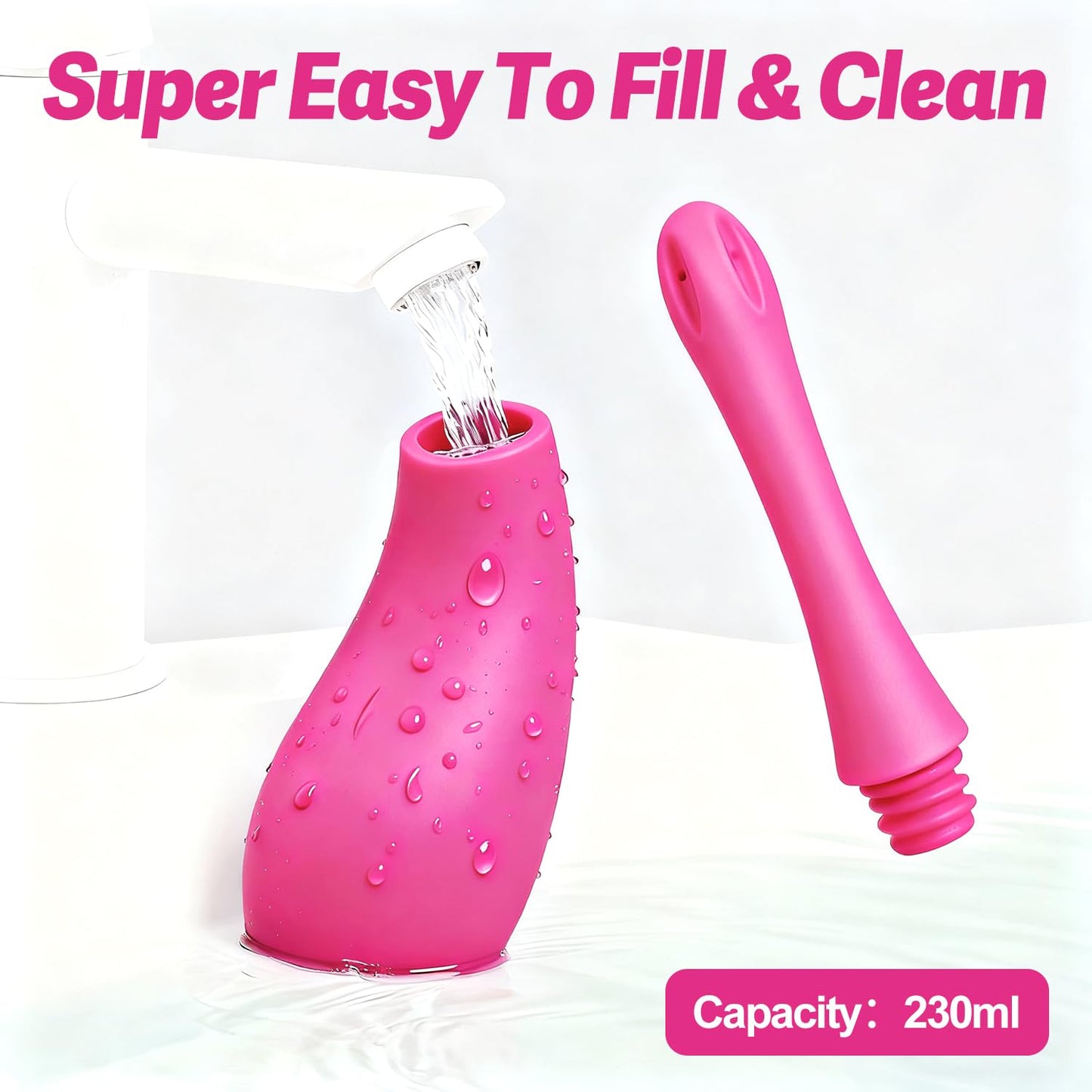 Anal Douche for Women Men, Comfortable Silicone Enema Bulb Reusable Leak-Proof Feminine Care Douche for Colon Cleansing Travel and Home Use (230ml Rose Red)