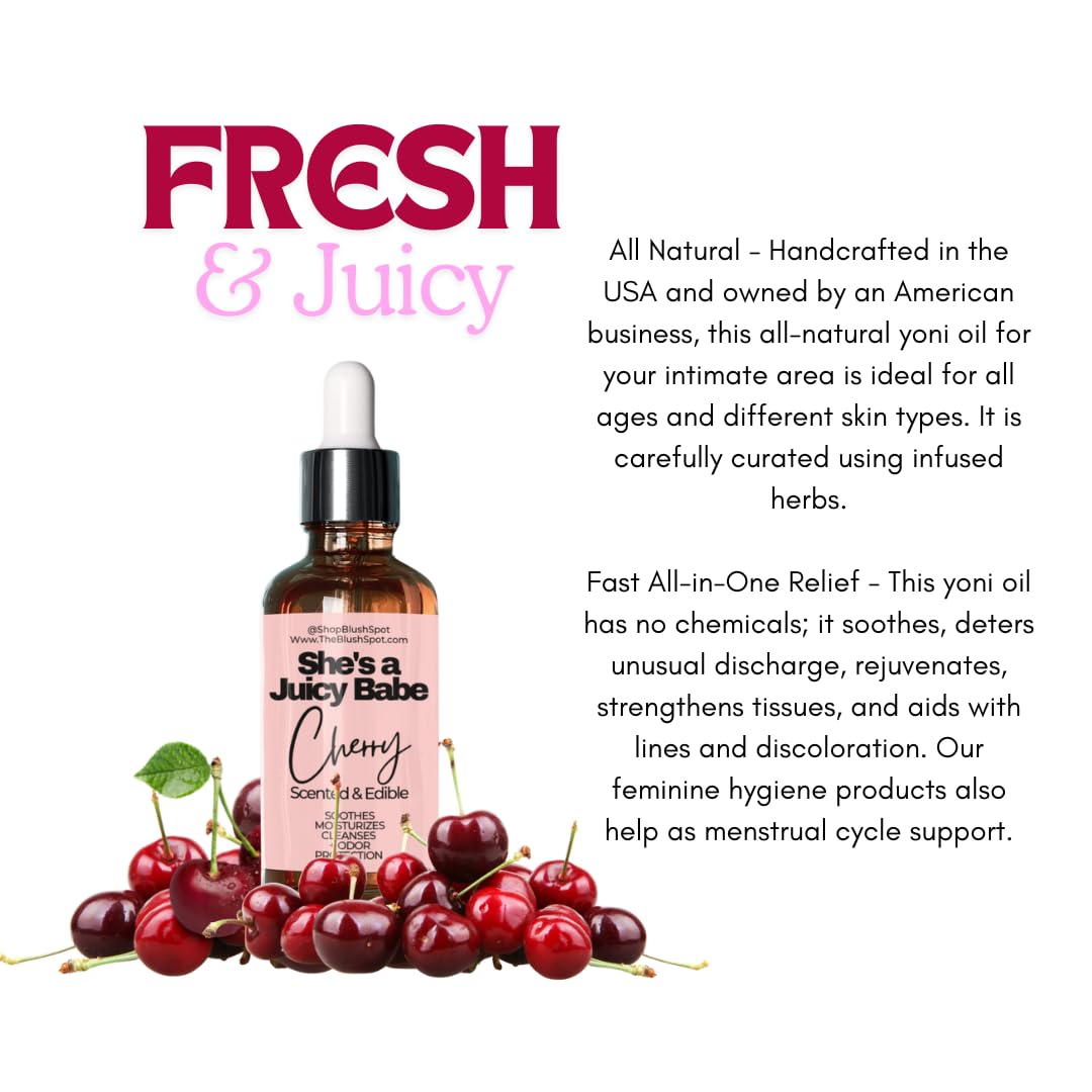 Cherry Yoni Oil for Women – Natural Feminine Care for pH Balance, Ingrown Hair Prevention & Moisturizing – Sweet Scented Intimate Oil NO Flavor
