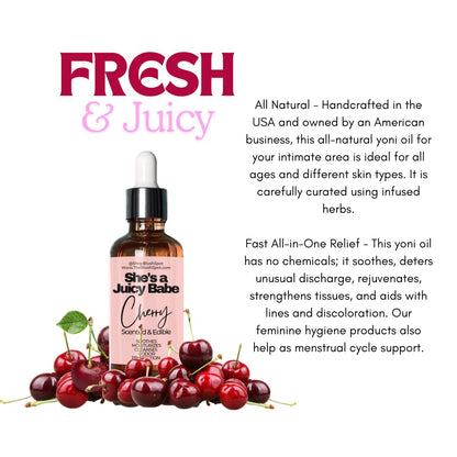 Cherry Yoni Oil for Women – Natural Feminine Care for pH Balance, Ingrown Hair Prevention & Moisturizing – Sweet Scented Intimate Oil NO Flavor