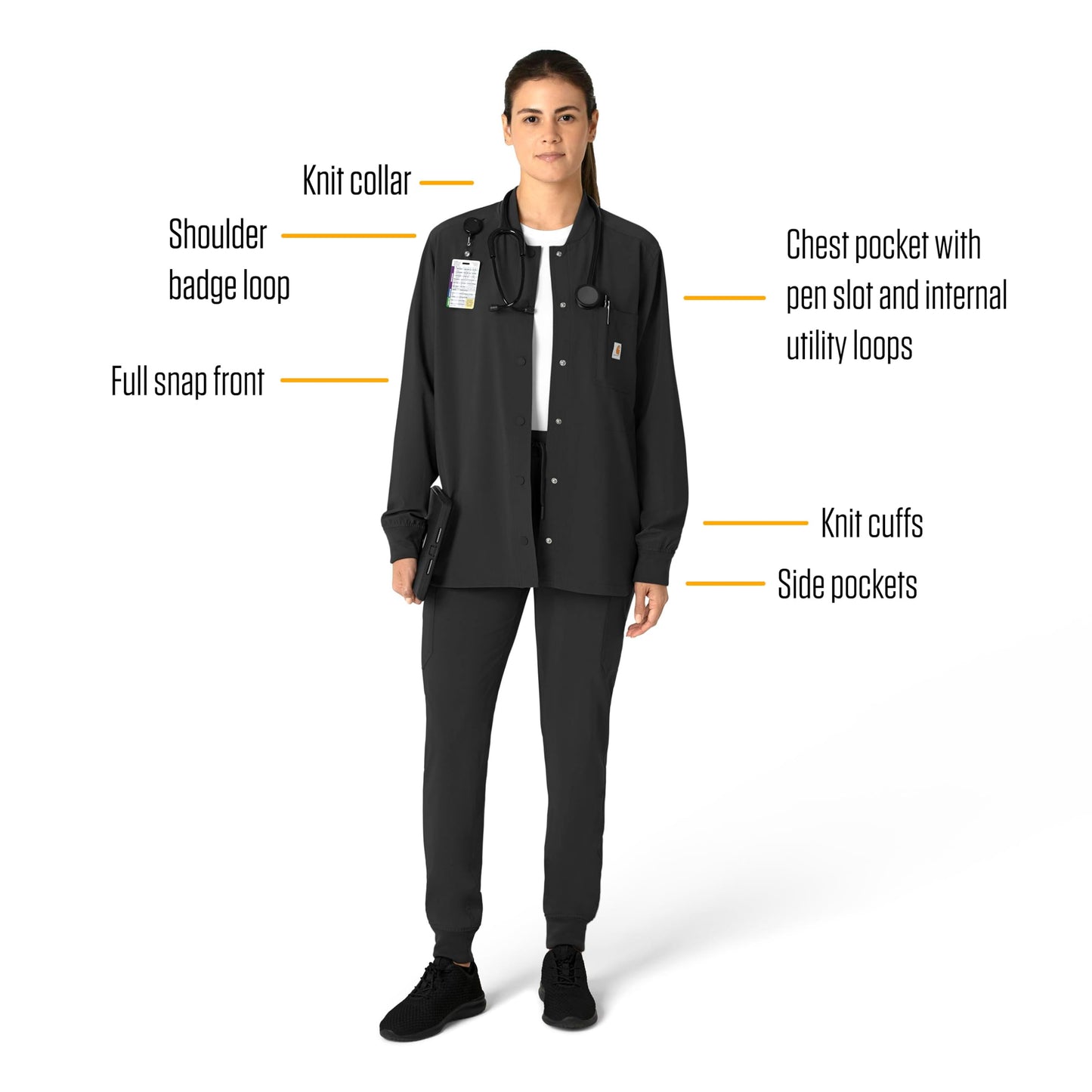 Carhartt Scrubs for Women Force Cross-Flex Shirt Jacket with 4 Pockets