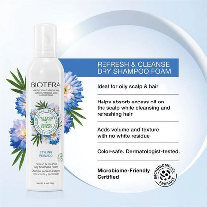Biotera Refresh & Cleanse Dry Shampoo Foam I Oily Scalp & Hair | Vegan & Animal Test Free | Paraben Free | Color-Safe | 9 Fl Oz