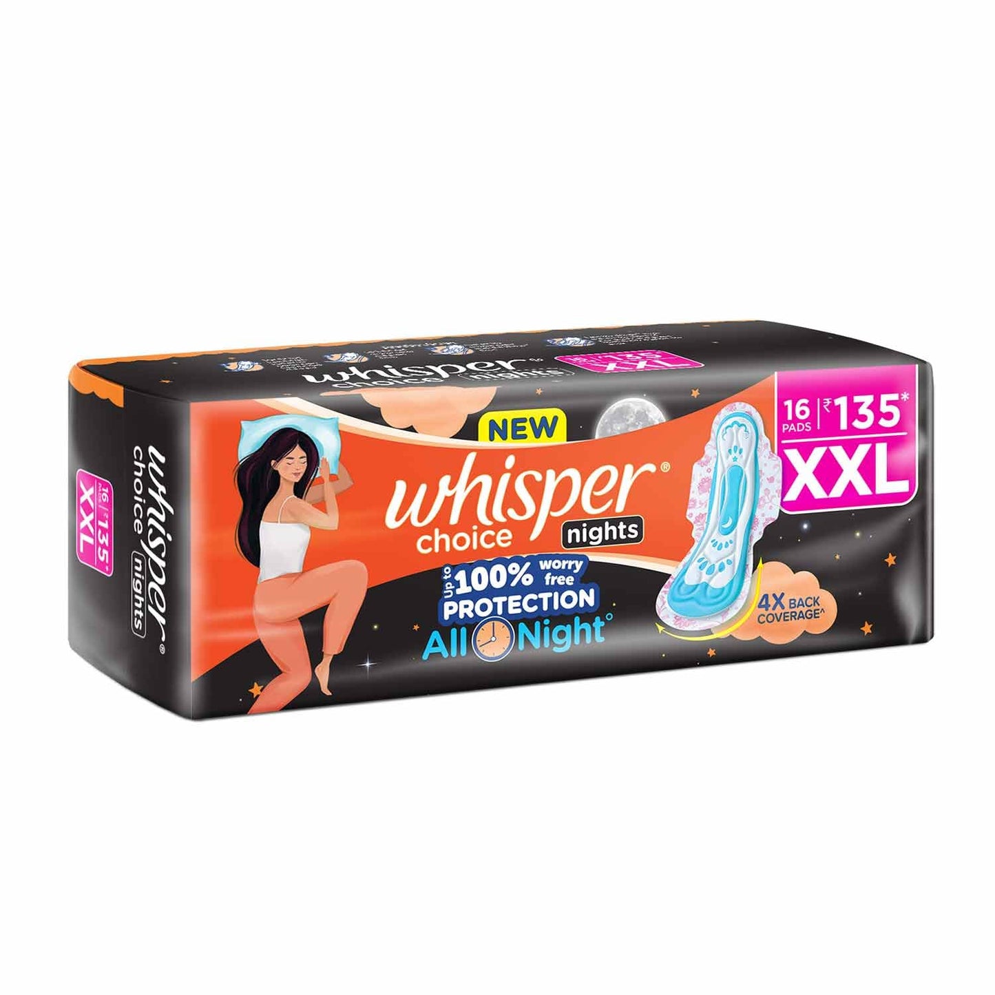 Whisper Ultra Overnight Sanitary Pad For Women With Wings - Xxl Plus, 16 Pads