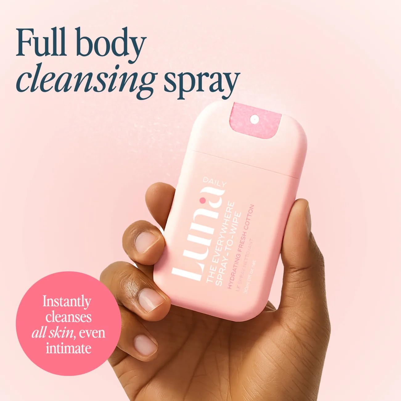 Luna Daily Body Cleansing Spray | Hydrating pH-Balanced Feminine & Body Mist | Gentle & Moisturizing for Intimate Hygiene, Underarms & Private Parts | Travel Essential for Women, Gym & Daily Care,30ml