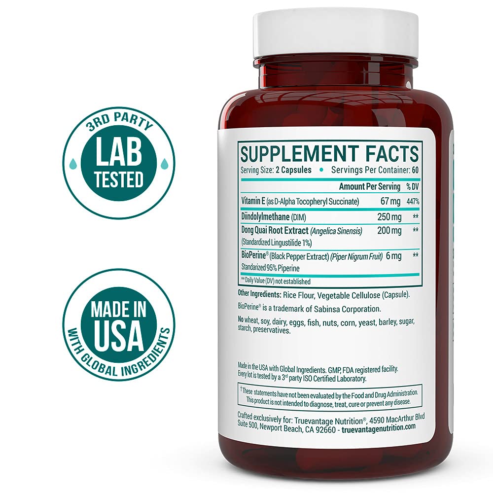 DIM Supplement 250mg (Diindolylmethane)-Plus Dong Quai, Natural Vitamin E & BioPerine - Supports Menopause Relief & Hormonal Acne -Hormone Balance Support for Women and Men-Veggie Caps