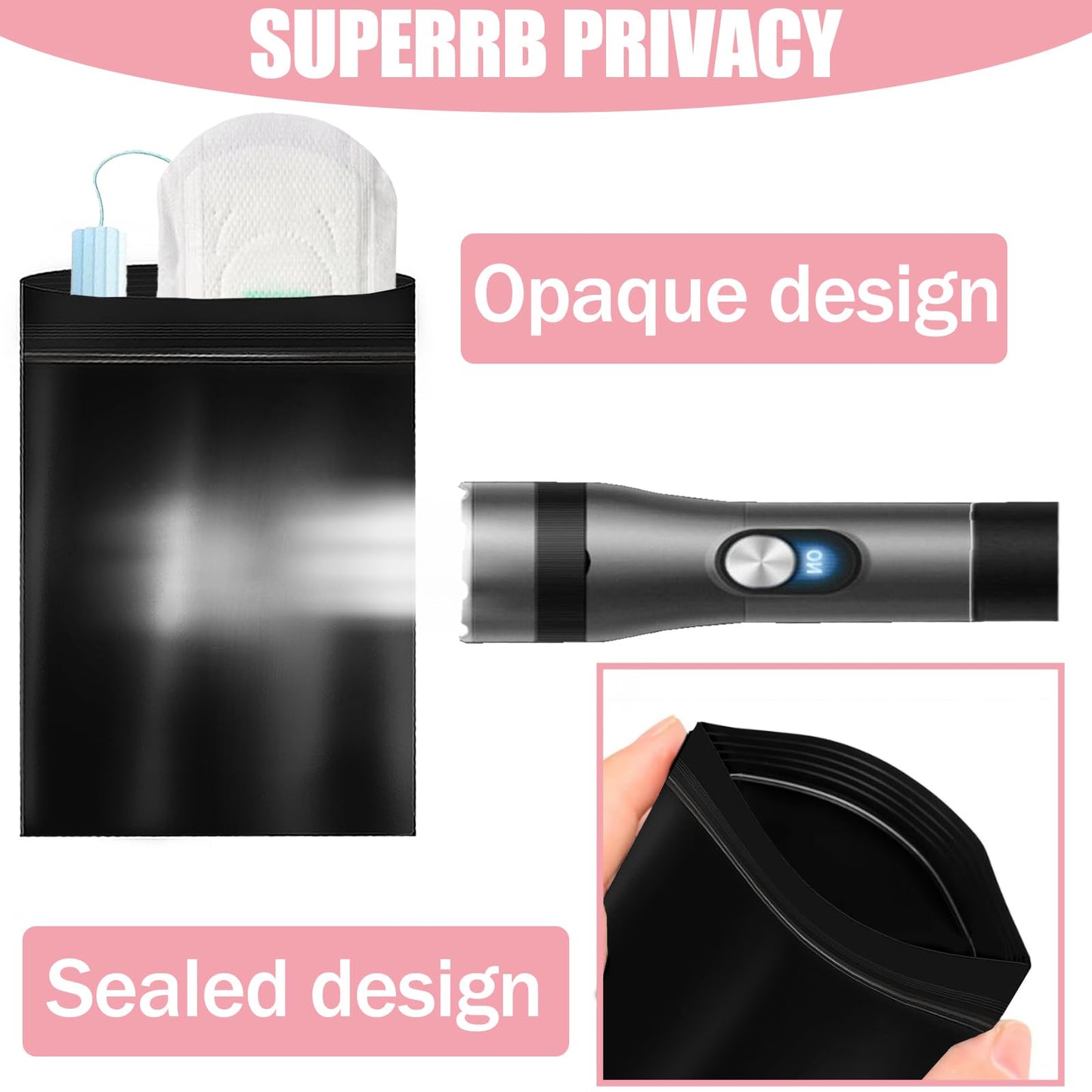 Sanitary Napkin Disposal Bags 110pcs, Big Size(7.1x4.7in) Women Tampon Disposal Bags Sealed Opaque Feminine Hygiene Disposal Bags for Privacy, Black