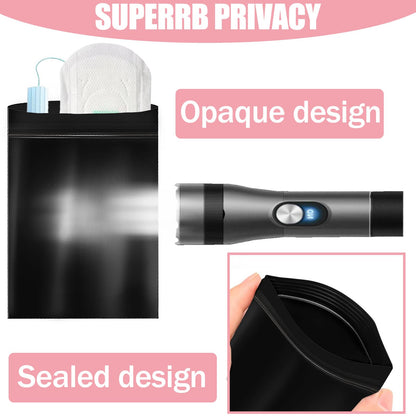 Sanitary Napkin Disposal Bags 110pcs, Big Size(7.1x4.7in) Women Tampon Disposal Bags Sealed Opaque Feminine Hygiene Disposal Bags for Privacy, Black