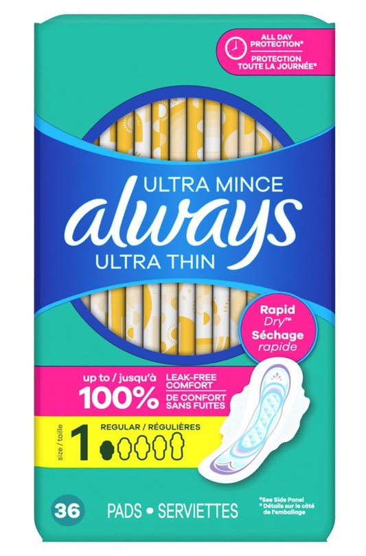 Always Pads Ultra Thin Size 1-36 Count Regular (6 Pack)