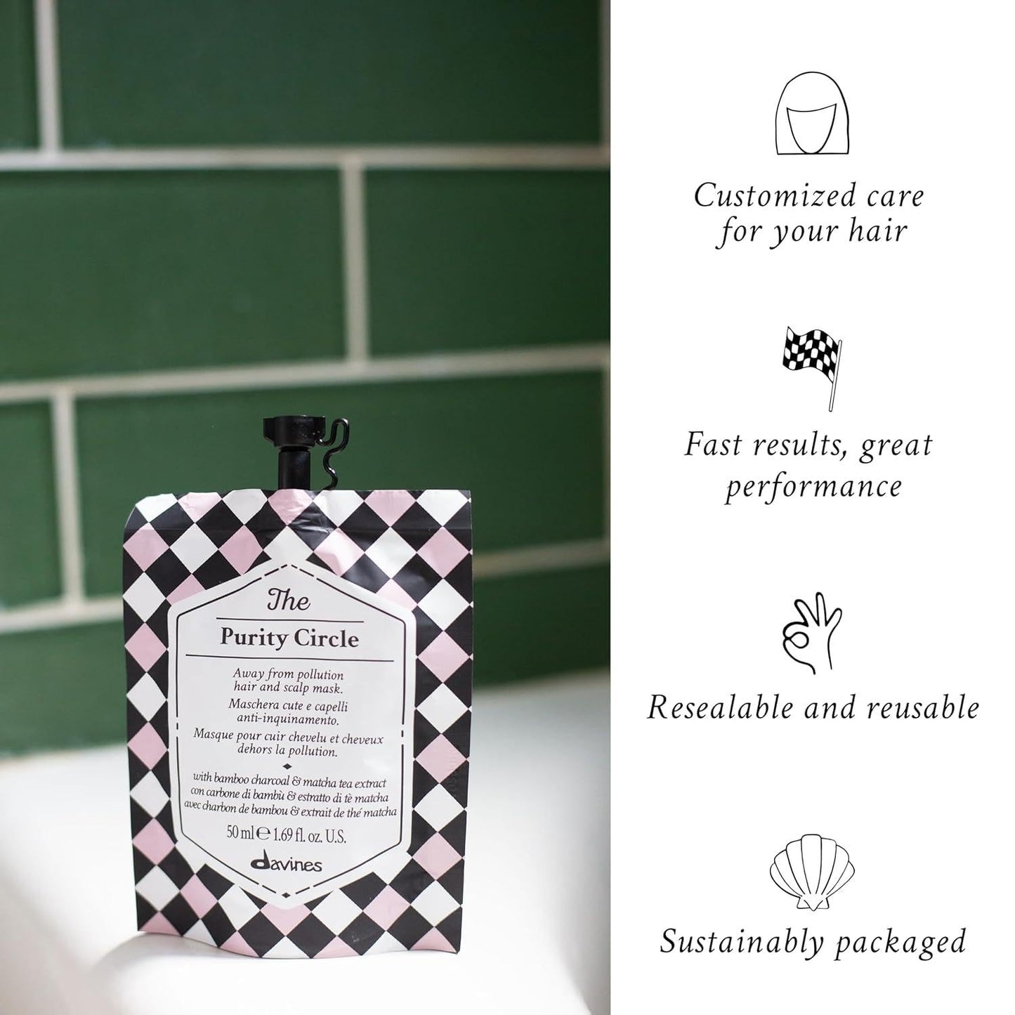 Davines The Purity Circle, Revitalizing Detox Mask for Scalp & Hair - Removes Pollution & Impurities with Bamboo Charcoal & Matcha Tea - Deep Cleansing Antioxidant Treatment, 1.69 Fl Oz