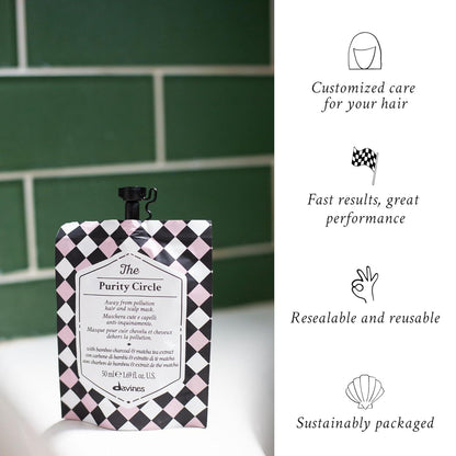 Davines The Purity Circle, Revitalizing Detox Mask for Scalp & Hair - Removes Pollution & Impurities with Bamboo Charcoal & Matcha Tea - Deep Cleansing Antioxidant Treatment, 1.69 Fl Oz