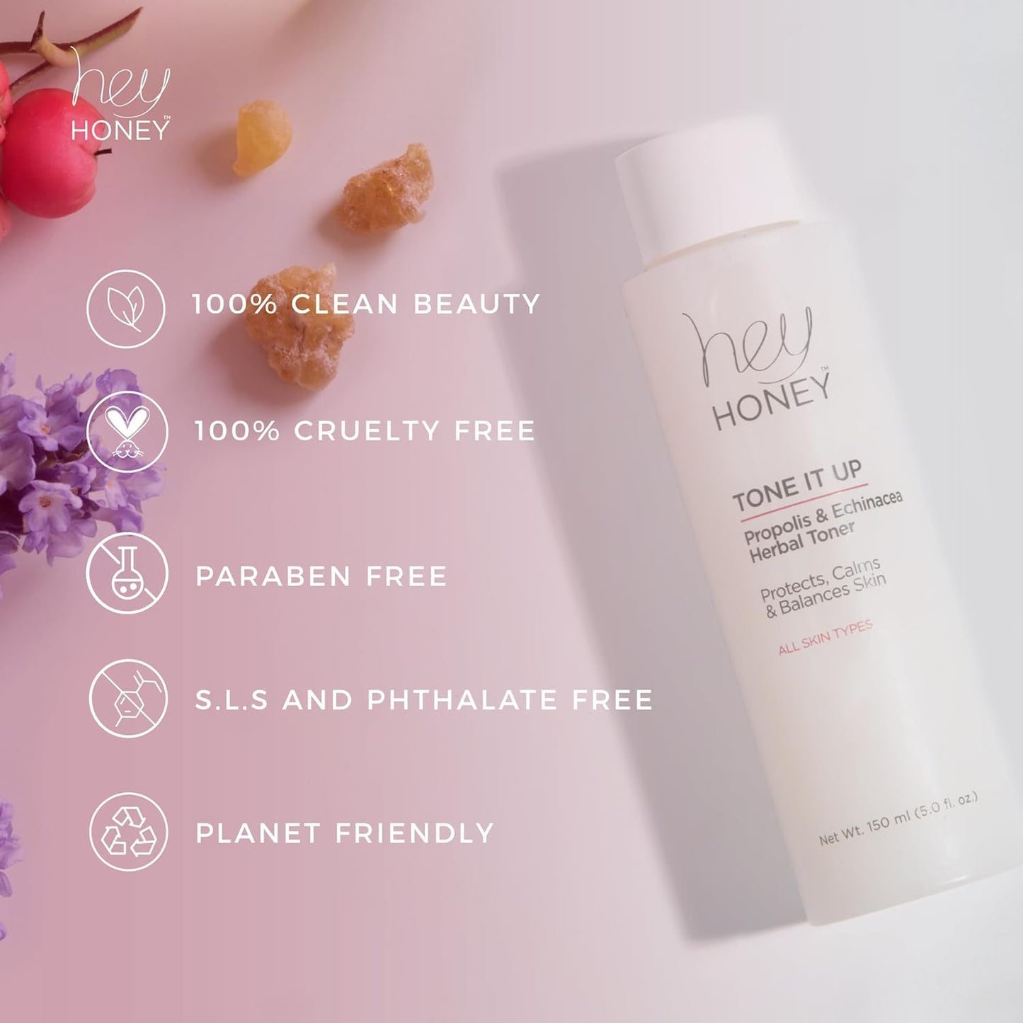 Hey Honey Tone It Up Facial Toner with Propolis Echinacea & Niacinamide | Soothes Skin Redness Hydrates & Restores Skin Barrier | Alcohol-Free Toner for Sensitive & Rosacea-Prone Skin | 5.0 oz