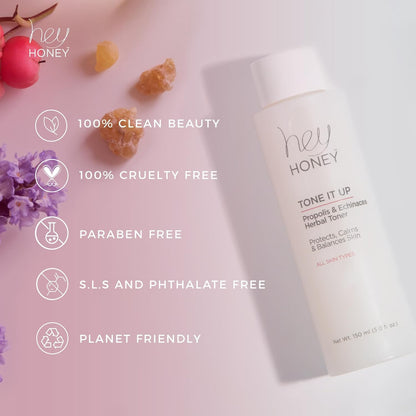 Hey Honey Tone It Up Facial Toner with Propolis Echinacea & Niacinamide | Soothes Skin Redness Hydrates & Restores Skin Barrier | Alcohol-Free Toner for Sensitive & Rosacea-Prone Skin | 5.0 oz