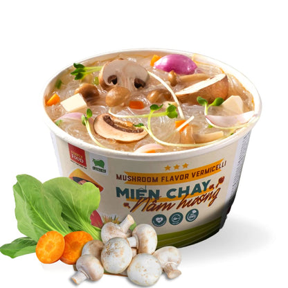 SIMPLY FOOD Instant Mushroom Glass Noodles (Miến Chay Nấm Hương) - 9 BOWLS/ 55g each – Delicious, Clear Glass Vermicelli Noodles in a Flavorful Vegetarian Mushroom Broth