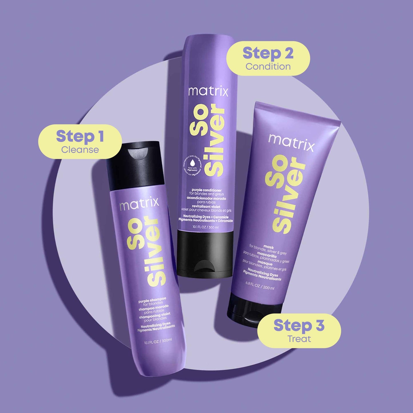 Matrix So Silver Purple Shampoo - Neutralizes Yellow Tones, Color Depositing, Brightening & Toning, For Color Treated, Blonde, Grey, White and Platinum Hair, Vegan