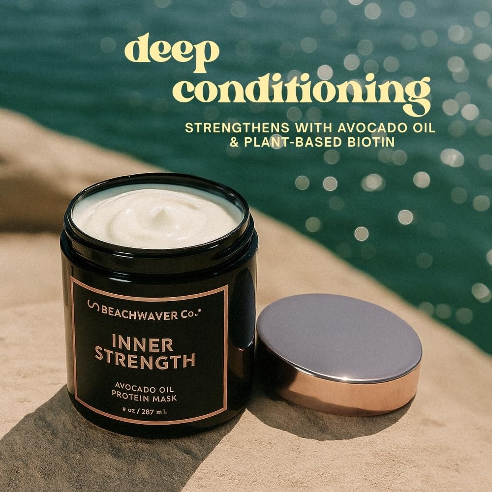 The Beachwaver Co. Inner Strength Hair Mask - Full Size (8 Oz) | Strengthening Vegan Hair Treatment Infused with Avocado Oil & Silk Amino Acids | Eliminates Frizz & Helps Repair Split Ends