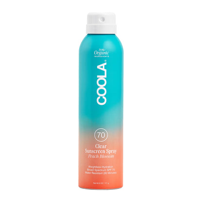 COOLA Organic Sunscreen SPF 70 Sunblock Spray, Dermatologist Tested Skin Care for Daily Protection, Vegan and Gluten Free, Peach Blossom