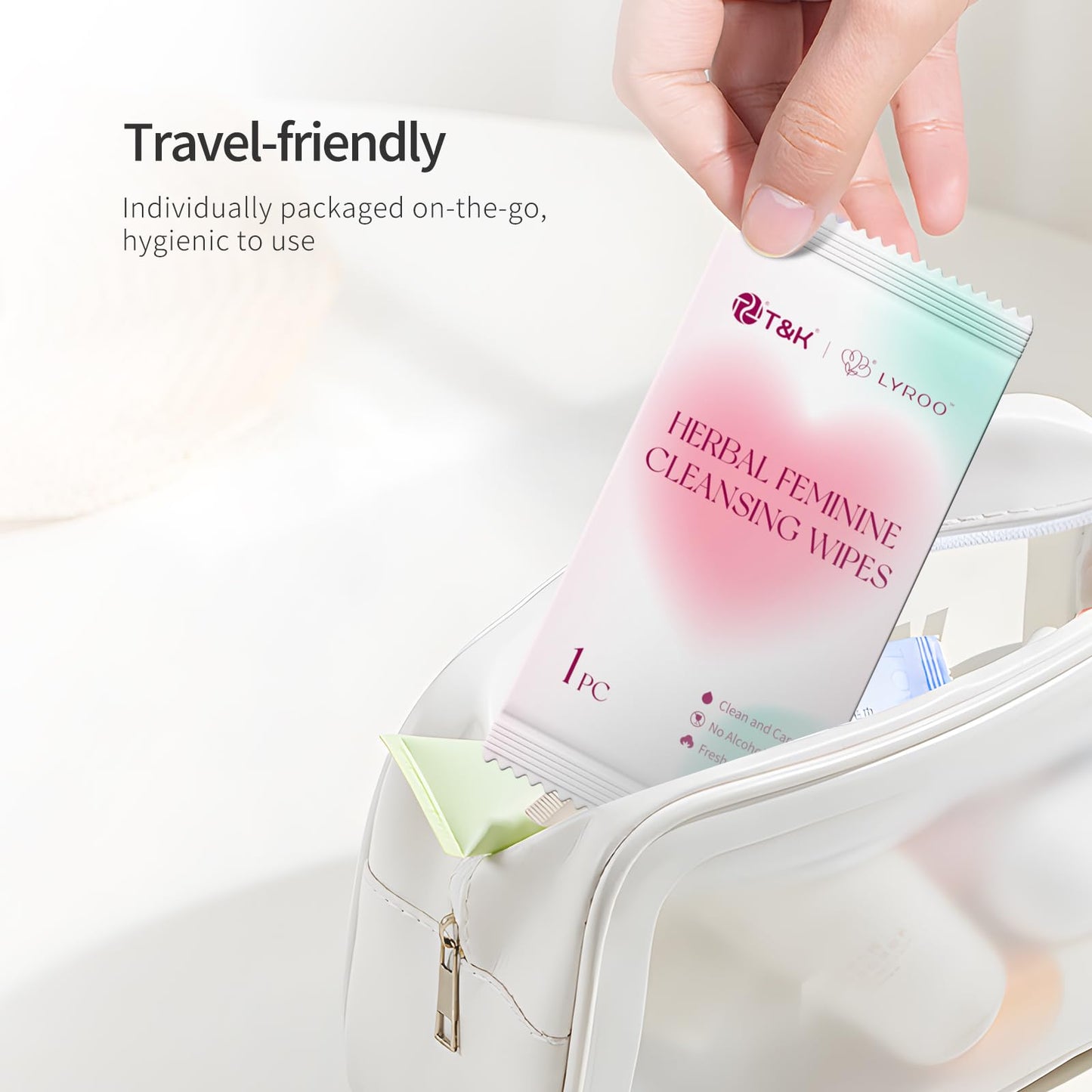 T&K Herbal Feminine Wipes - 10 Individually Wrapped, pH Balanced Intimate Care with Natural Botanicals for Sensitive Skin, Gentle Daily Use