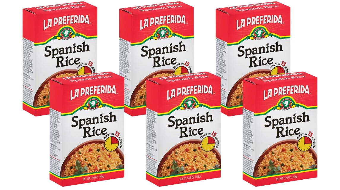 La Preferida Boxed Spanish Rice (Fluffy Mexican-Style Rice with Bell Peppers) – Ready in 15 Minutes. A Quick Side Dish for Any Meal. Vegan & Vegetarian-Friendly, 5.25oz. (Pack of 6)