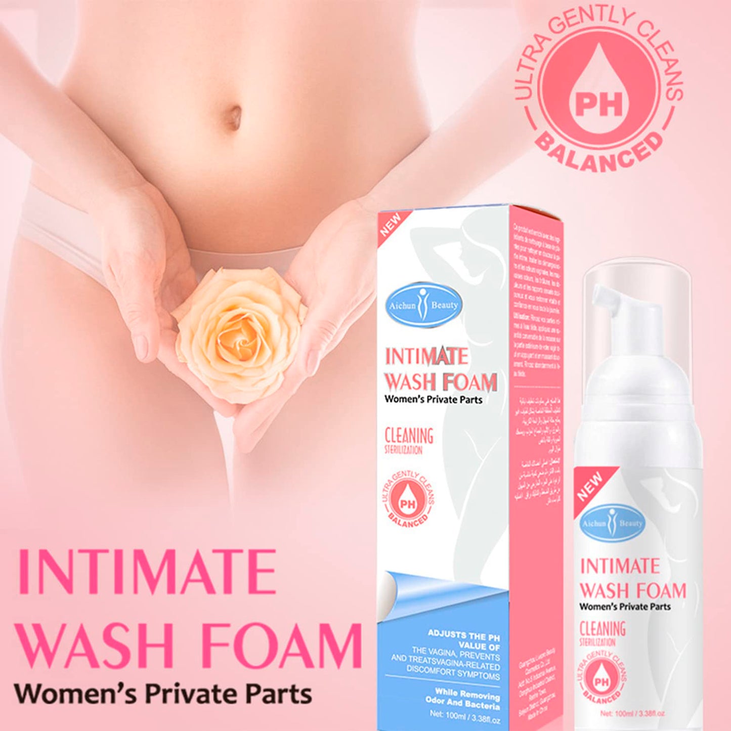 AICHUN BEAUTY Wash Foam Ultra Gently Cleaning Sterilization Vaginal PH Balanced Women's Private Parts Removing Odor 100ml / 3.38fl.oz