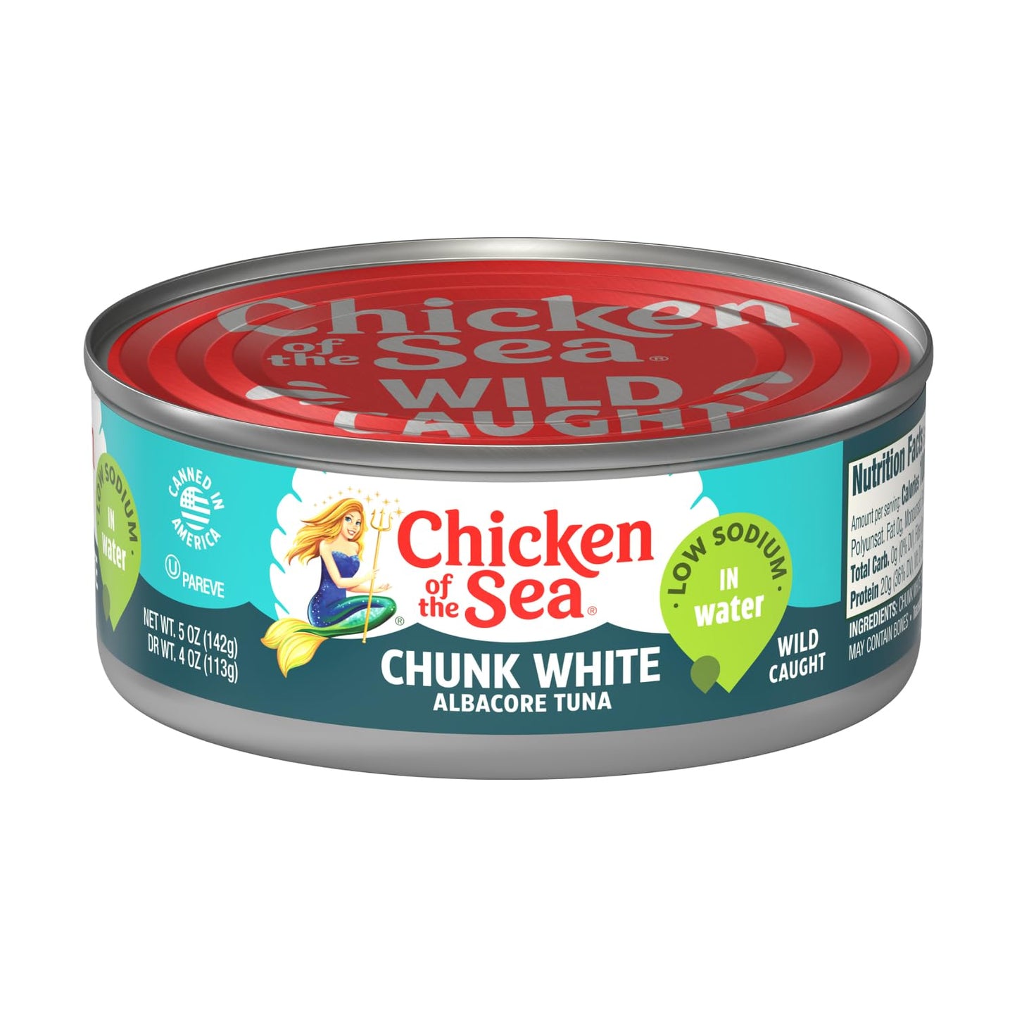 Chicken of the Sea Wild Caught Chunk White Albacore Tuna in Water, 5 oz Cans, 12-Count – High Protein 100% Classic Tuna in Water – Delicious, Easy, Nutritious Ready to Eat Meals