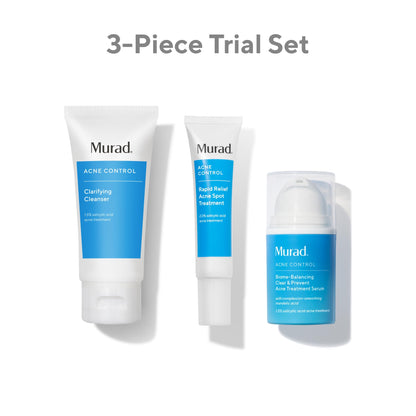 Acne Treatment Trial Kit – Salicylic Acid & Mandelic Acid for Clear Skin – Oil Control, Spot Treatment & Cleanser – Travel Size Skincare for Acne-Prone Skin