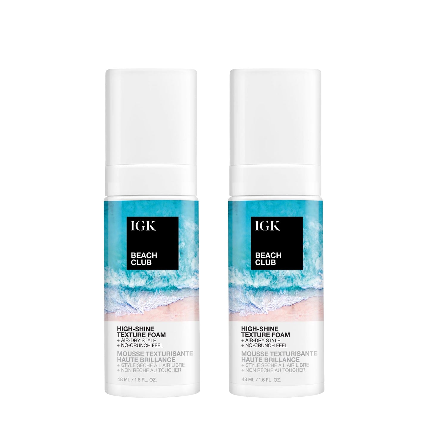 IGK Beach Club High-Shine Texture Foam Travel size 2 pack – Salt-Free Air-Dry Foam for Beach Waves, Frizz Control, and UV Protection – Vegan & Cruelty-Free