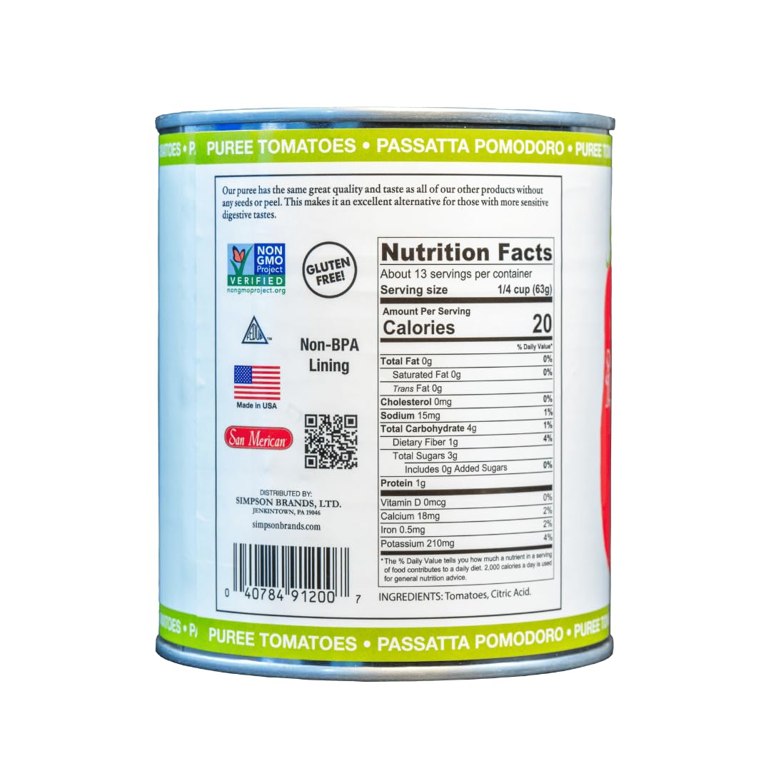SMT San Merican Tomato, Canned Puree Tomatoes, 28 oz Pack of Three