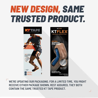 KT Tape, KT Flex Reinforced Adhesive Strips – 8 Pack, 10 in. Precut Strips in Black – Effective Support for Weak or Injured Knees, 2-Strip Application, Breathable, and Comfortable for Up to 3 Days