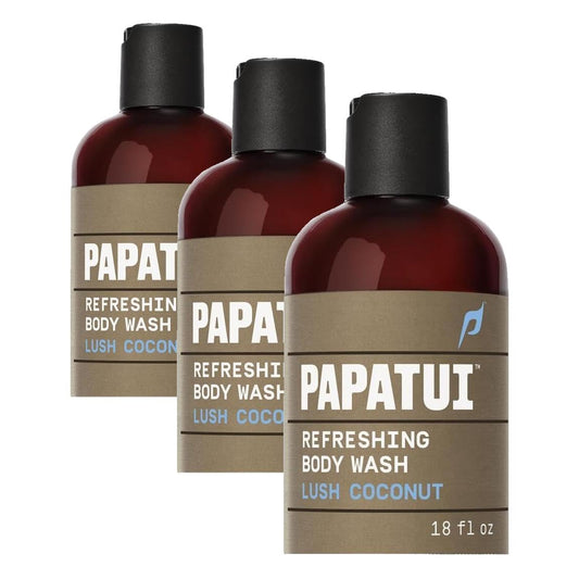 PAPATUI by Dwayne Johnson Refreshing Body Wash for Men | Exfoliating, Hydrating & Made with Coconut Oil | Lush Coconut | 18 oz (Pack of 3)