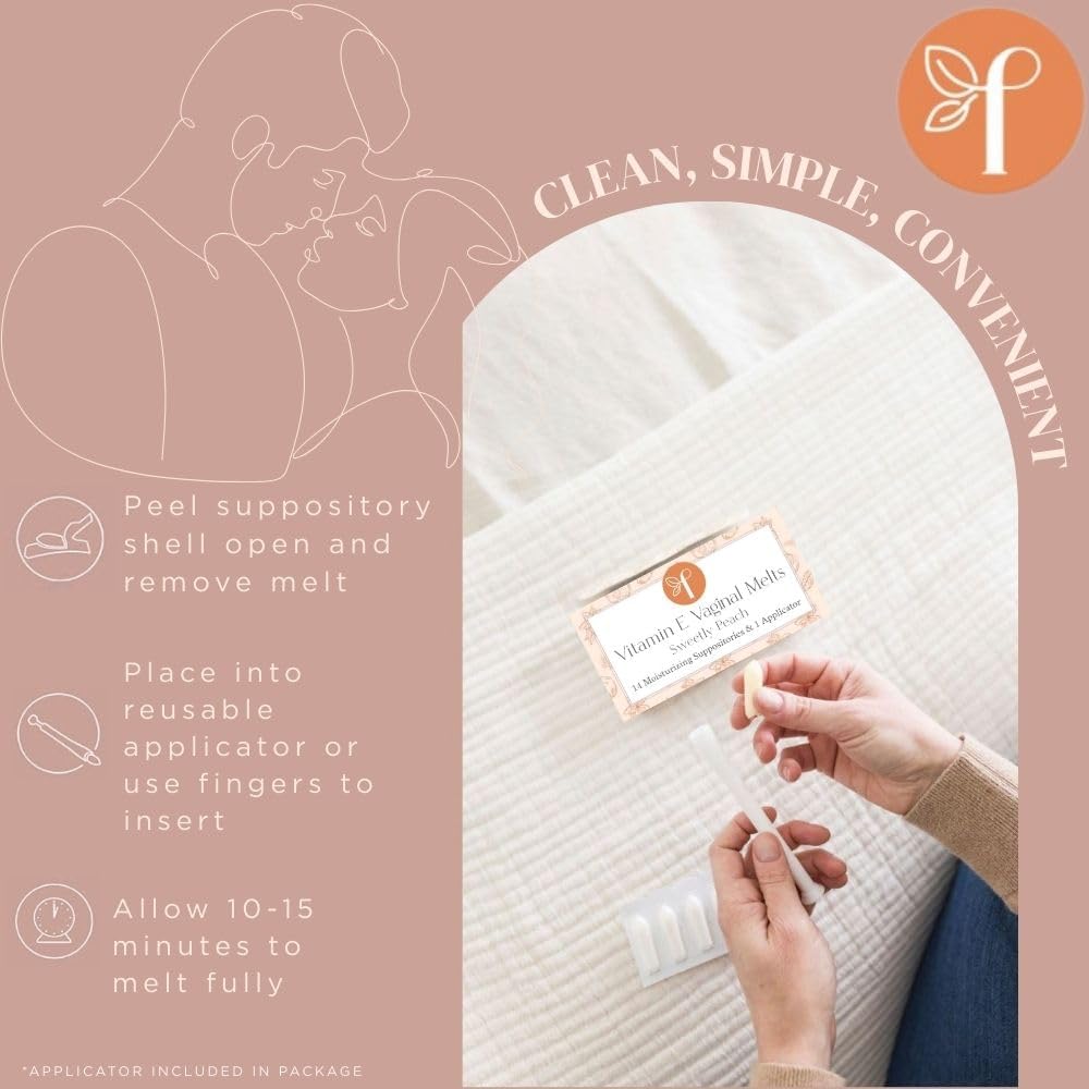 Femallay Organic Vaginal Melts – Sweetly Peach – Moisturizes and Refreshes – 14 Count + Applicator